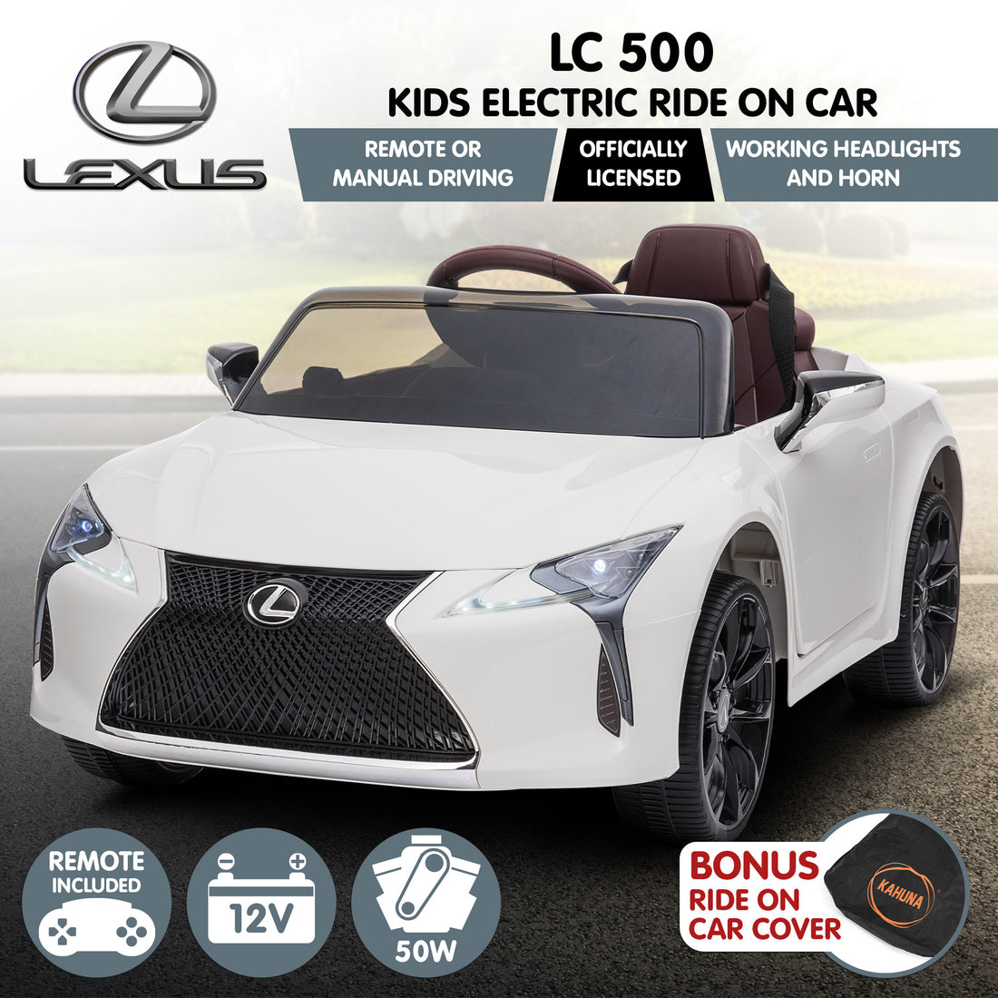 Kahuna Licensed Lexus LC 500 Kids Electric Ride On Car White
