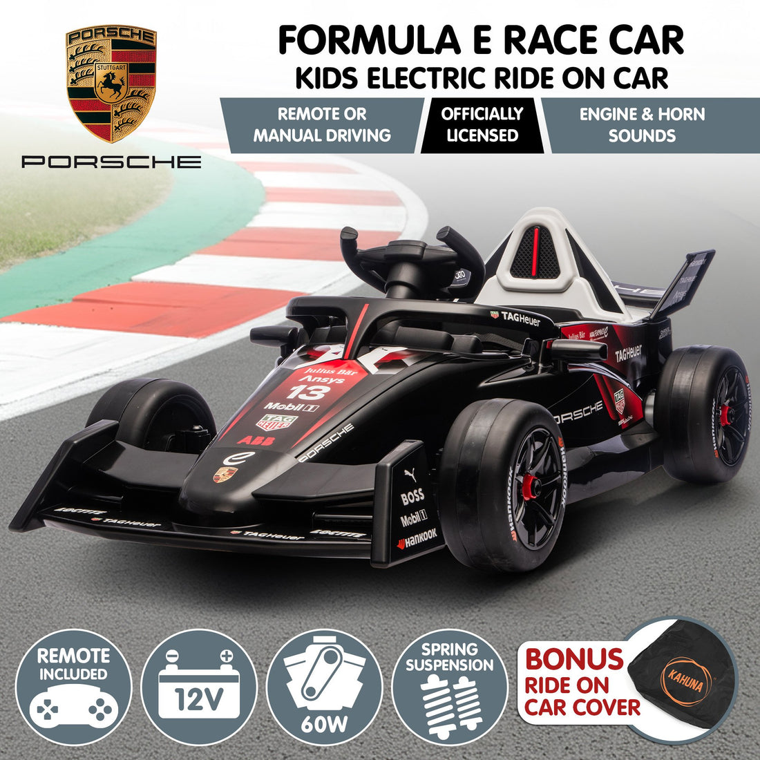 Kahuna Porsche Formula E Electric Ride On Car Remote Control Red