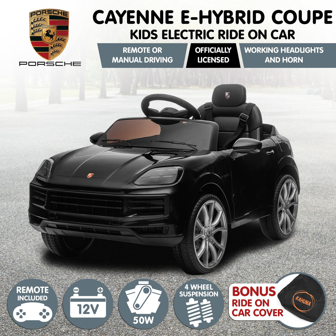 Kahuna Licensed Porsche Cayenne E Hybrid Kids Ride On Car Black
