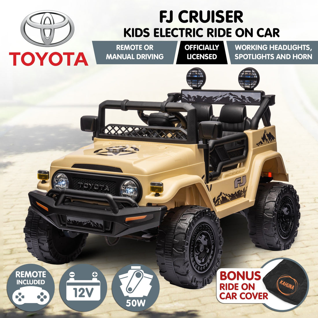 Toyota FJ Cruiser Kids Electric Ride On Car Khaki