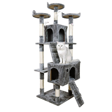 Furtastic Cat Tree Tower with Two Cubbies and Ramps 170cm Silver Grey