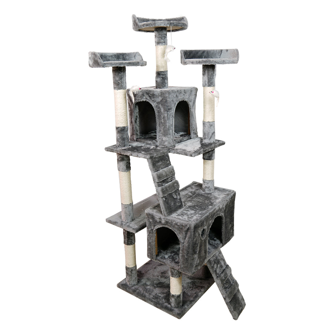 Furtastic Cat Tree Tower with Two Cubbies and Ramps 170cm Silver Grey