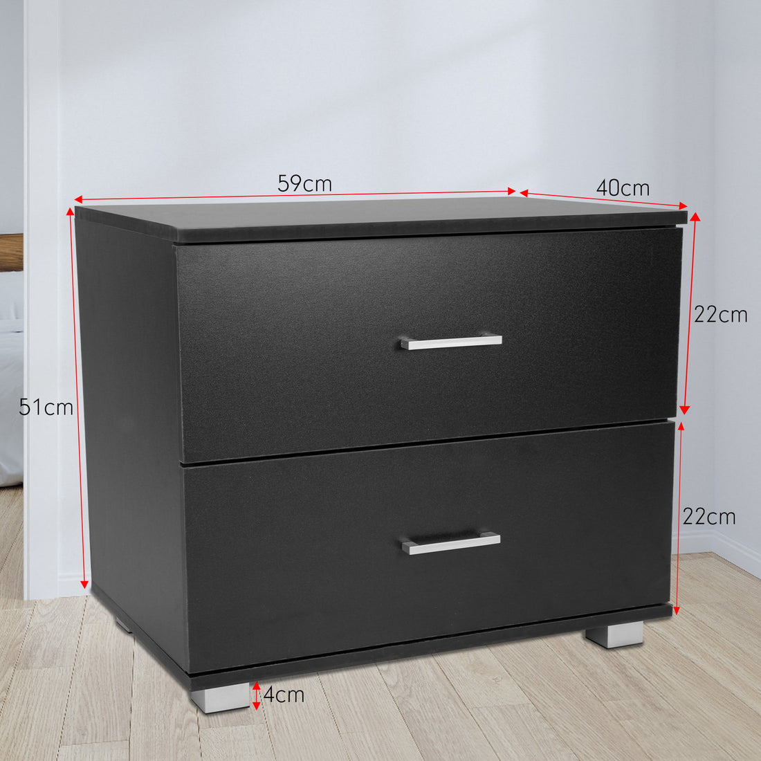 Sarantino 2 Drawer Bedside Table Modern Matte Black