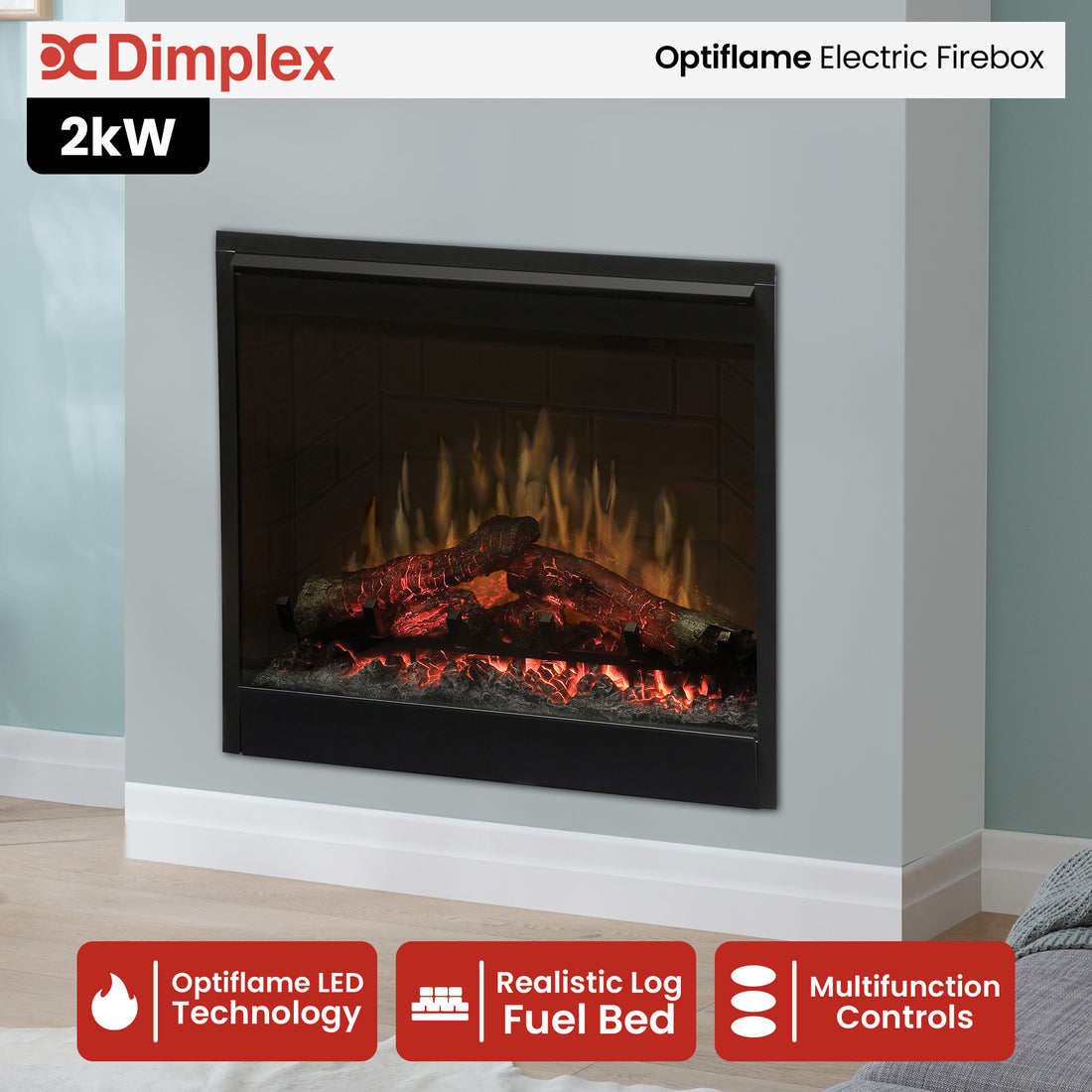Dimplex Electric Firebox Heater 26in with Optiflame LED Flame Effect