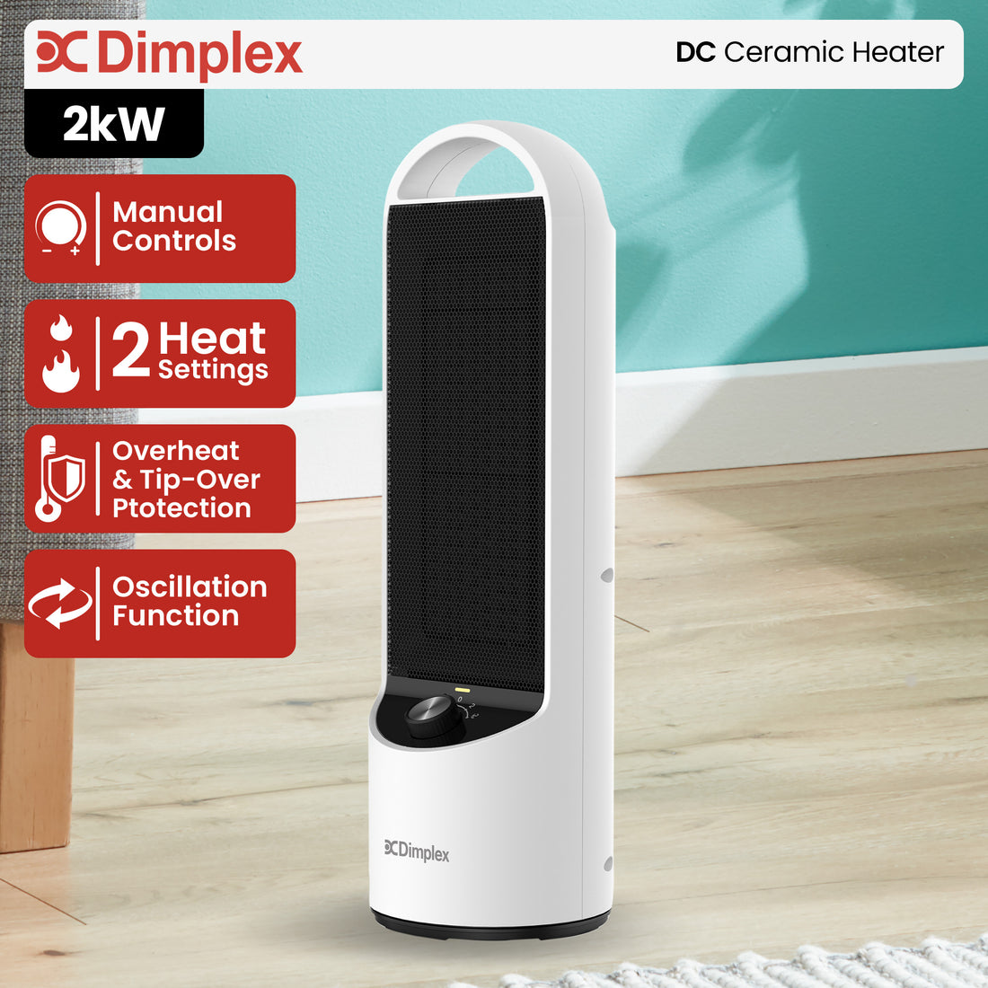 Dimplex Ceramic Personal Heater 2kW Oscillating with Tip Over Protection