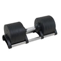Powertrain EON adjustable dumbbell pair on white background, three-quarter angle view