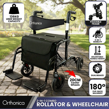 Orthonica 2-in-1 Rollator and Transit Wheelchair Aluminium 136kg