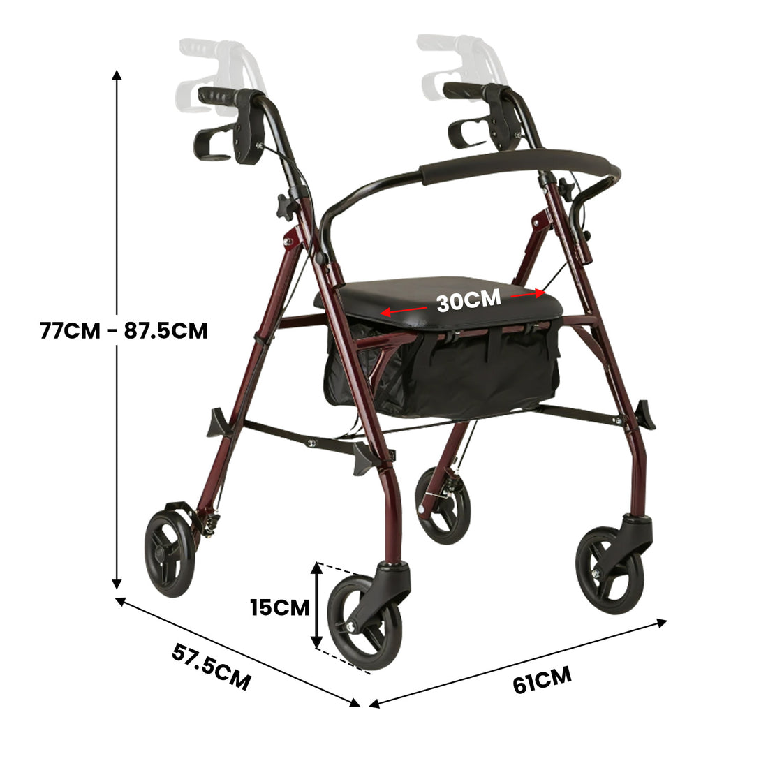Orthonica Steel Rollator Walker Black 4-Wheel
