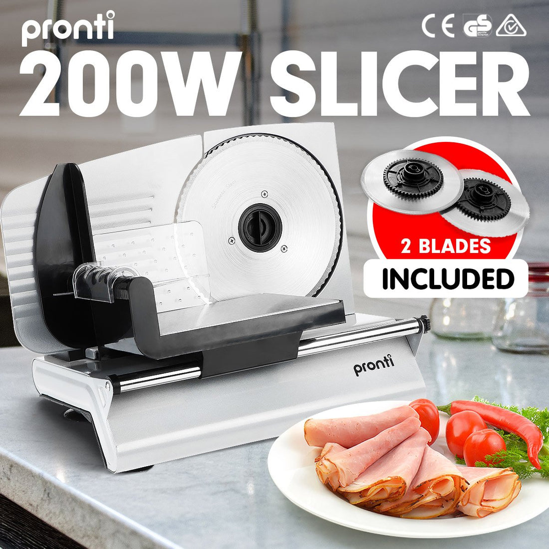 Pronti Meat Slicer with Dual Stainless Steel Blades 200W
