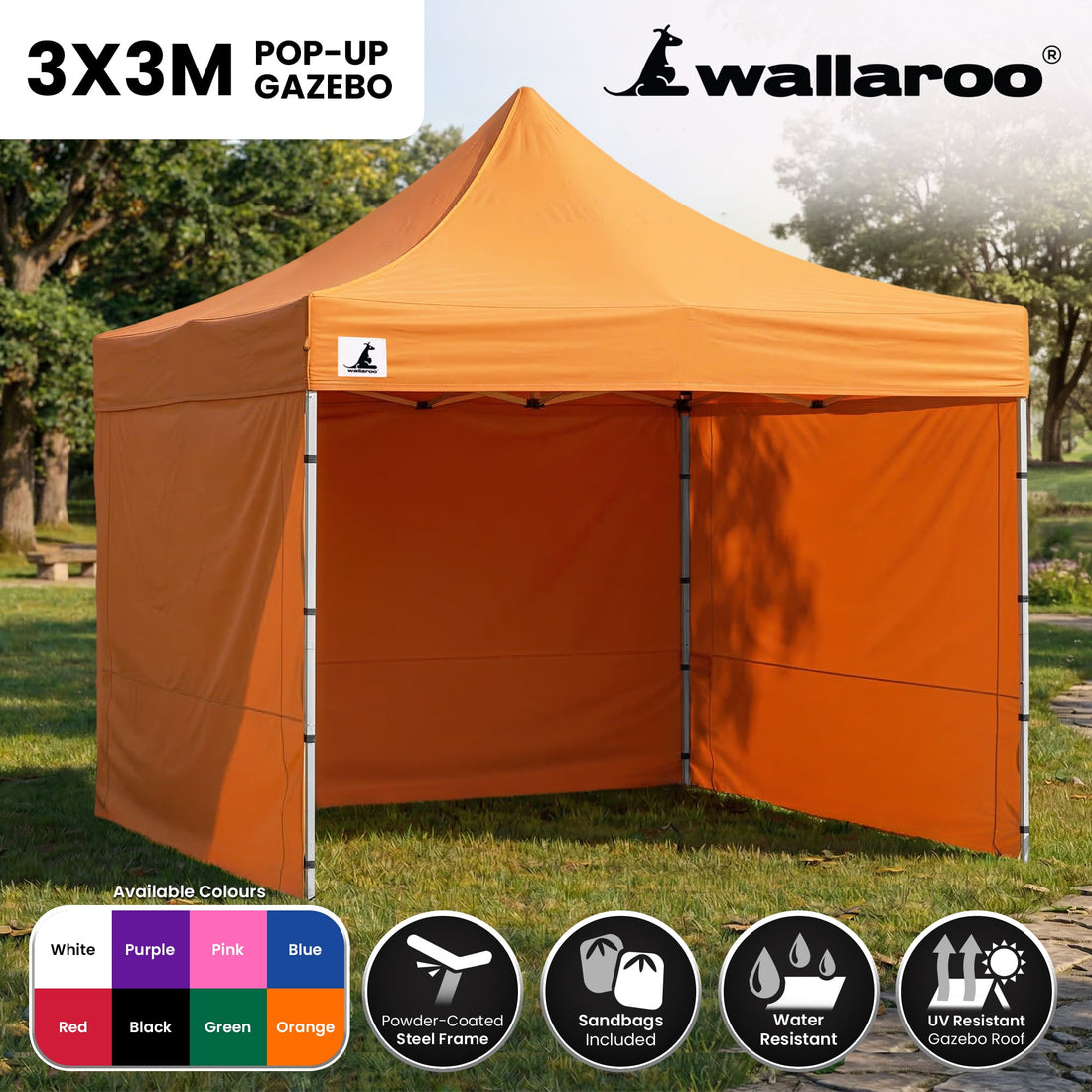 Wallaroo Pop Up Gazebo 3x3m Orange Water Resistant
