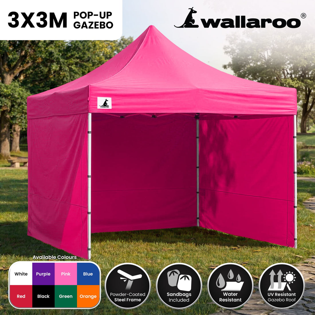 Wallaroo Pop Up Gazebo 3x3m Pink Water Resistant