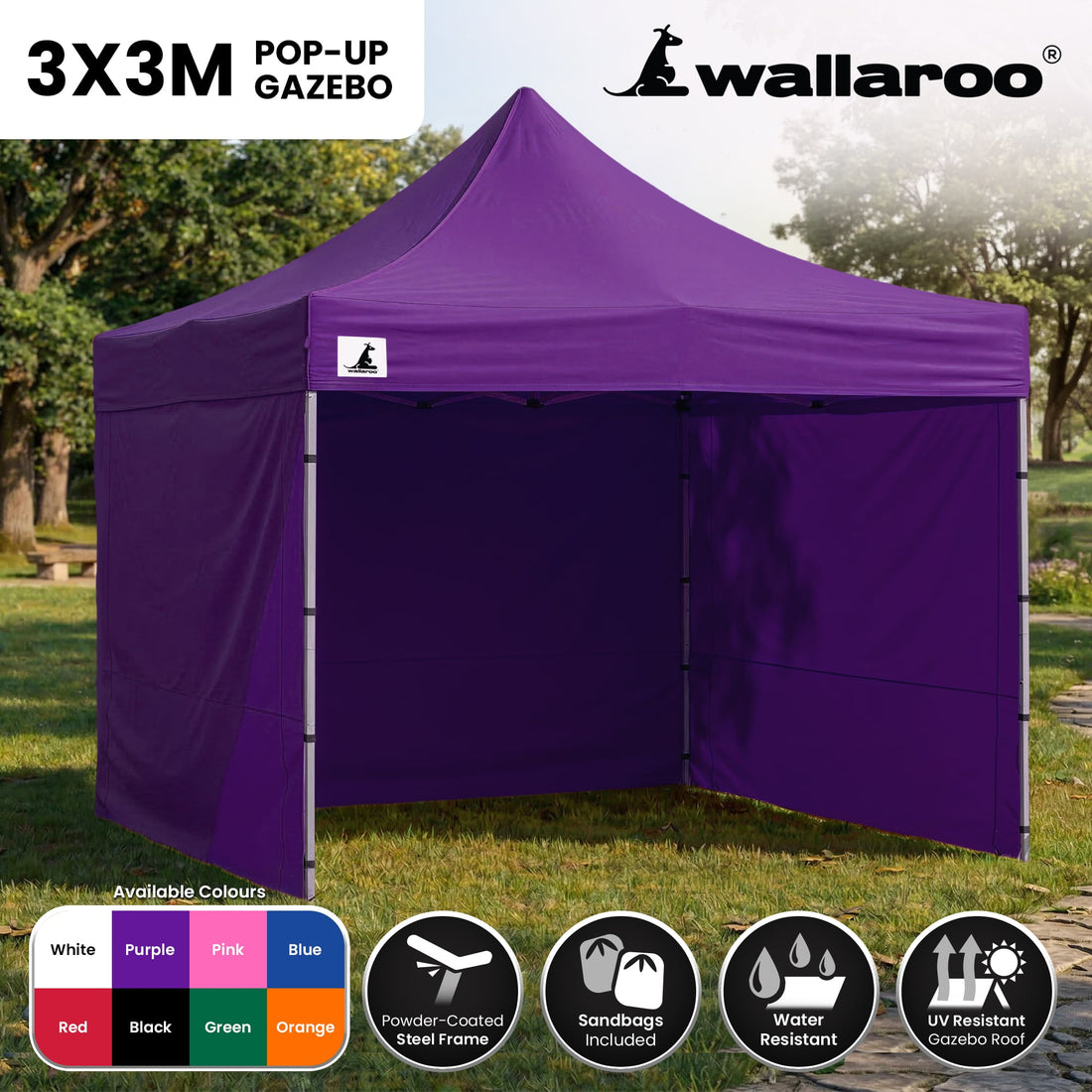 Wallaroo Pop Up Gazebo 3x3m Purple Water Resistant