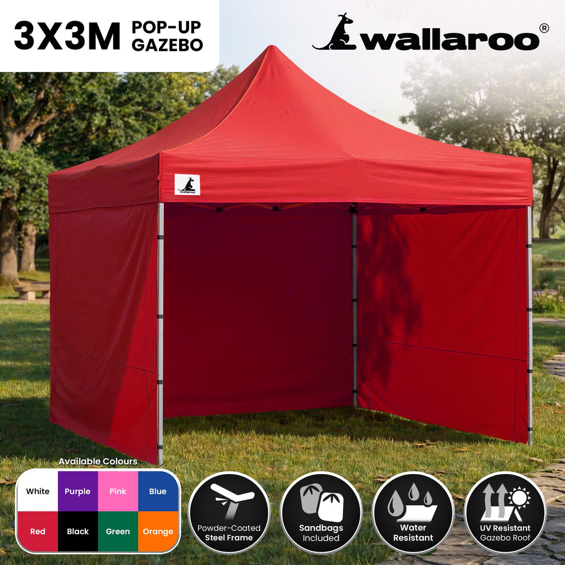 Wallaroo Pop Up Gazebo 3x3m Red Water Resistant