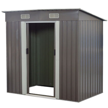 Wallaroo Metal Garden Shed with Base Sliding Doors 4x8ft Grey
