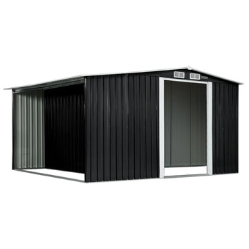 Wallaroo Outdoor Garden Shed with Semi-Closed Side Storage 6x8ft Black