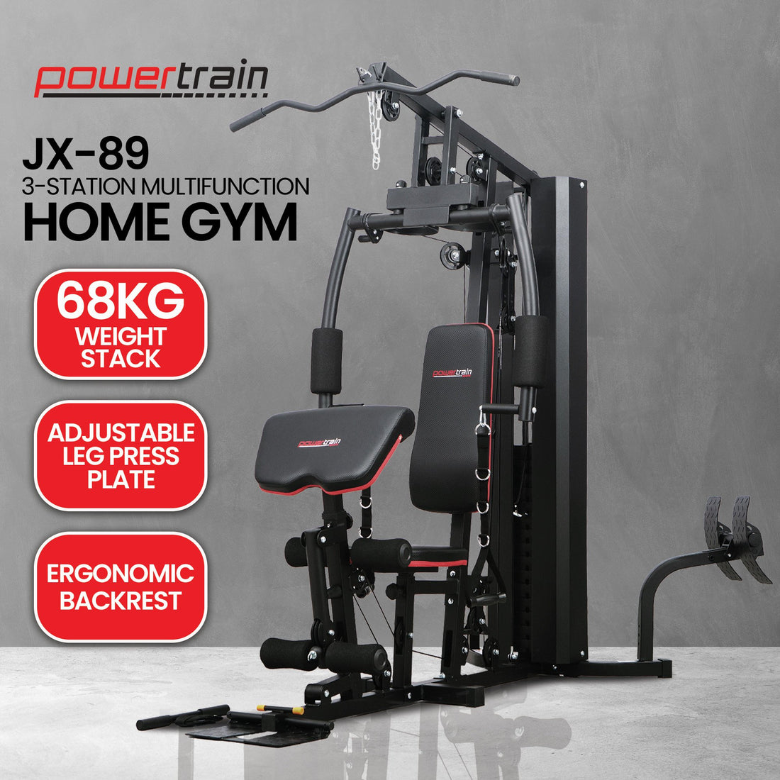 Powertrain JX-89 Multi-Station Home Gym Cable System 68kg Weight Stack