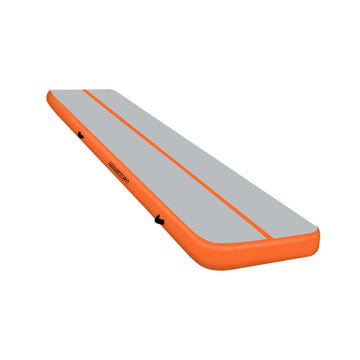 Inflatable air track mat 3m long orange with carry handles in white background product photo