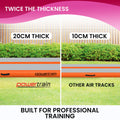 Comparison of Powertrain air track thickness with 20cm thick and 10cm thick options, showing 'Twice the Thickness' text.