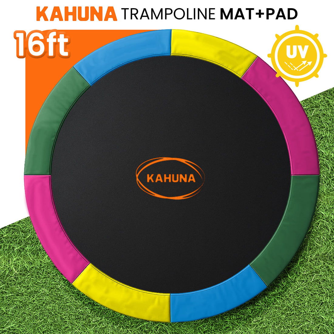 Kahuna Replacement Trampoline Mat and Safety Pad 16ft Anti-Graze Rainbow