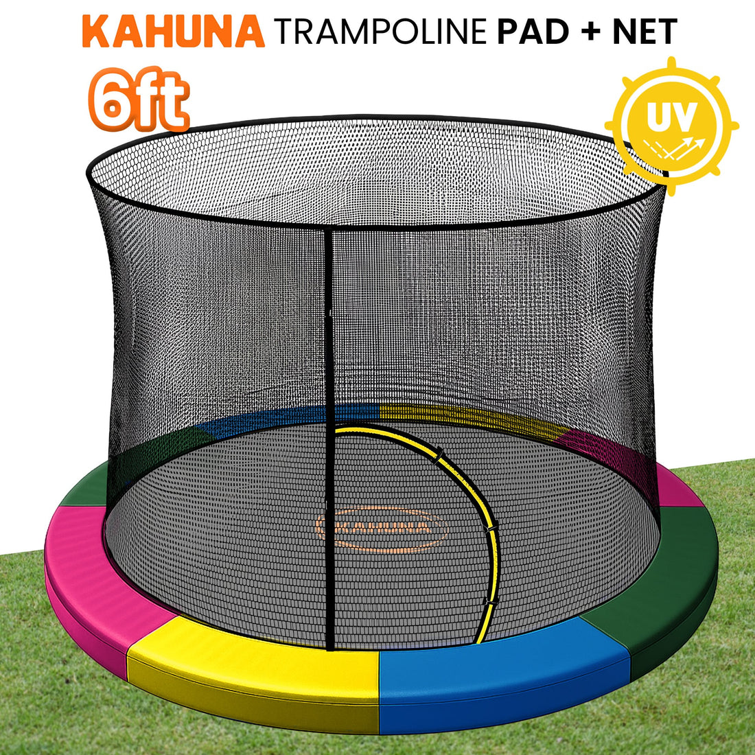 Kahuna 6ft Replacement Trampoline Safety Pad and Net Set Rainbow