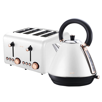 Pronti Toaster and Kettle Bundle Rose Gold Trim White