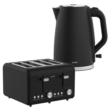 Pronti Kettle and Toaster Set 4 Slice Silver Noir