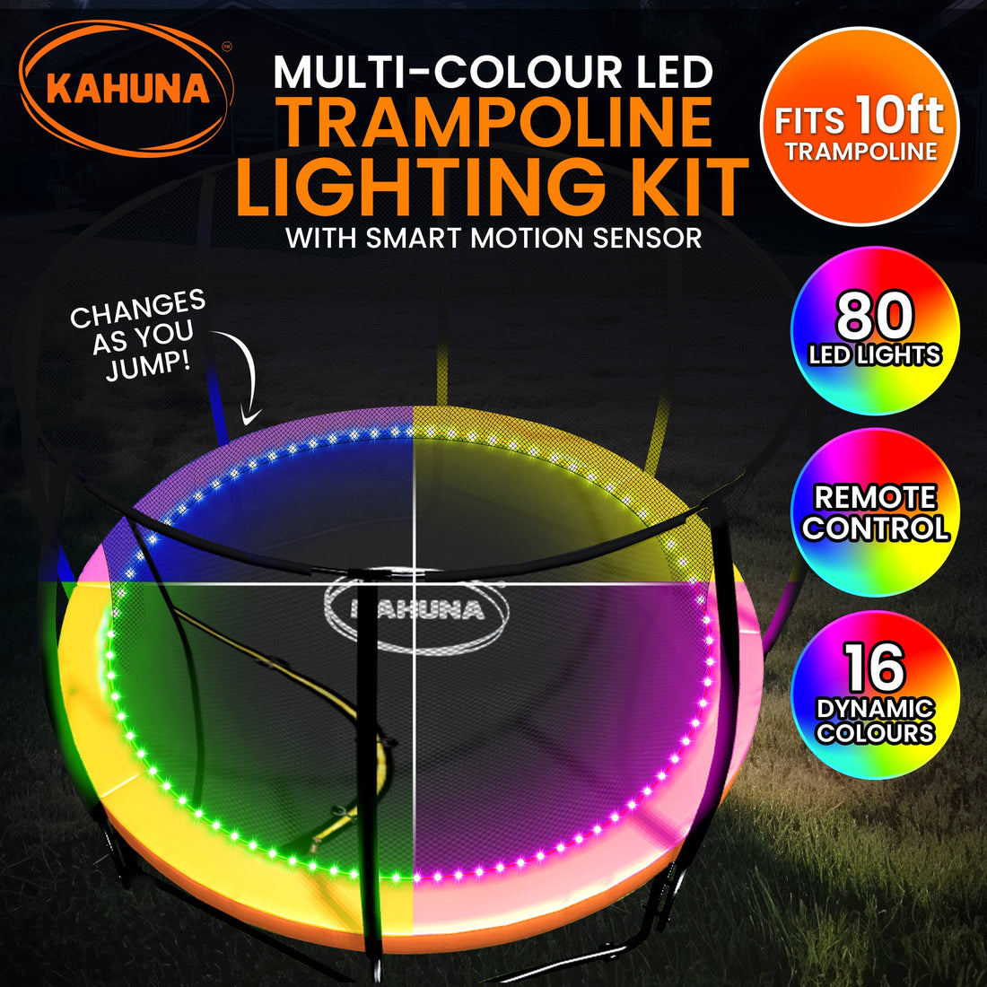Kahuna 10ft Trampoline LED Lighting Kit 8m Multi-Colour Motion Sensor