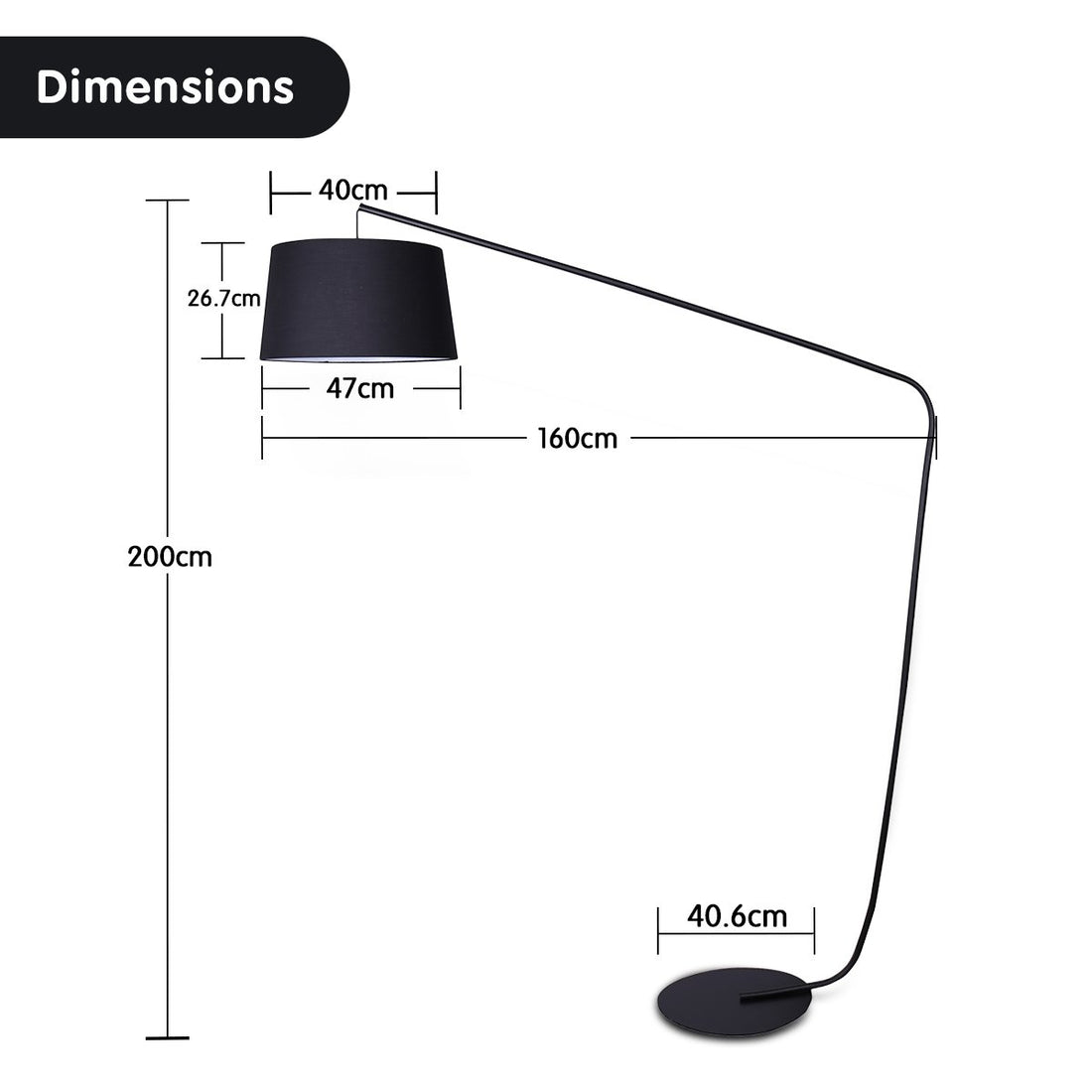 Sarantino Arc Floor Lamp Black Matte Finish Overhead Lighting