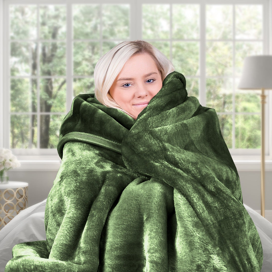 Laura Hill Faux Mink Blanket Double-Sided Soft Queen 600gsm Green