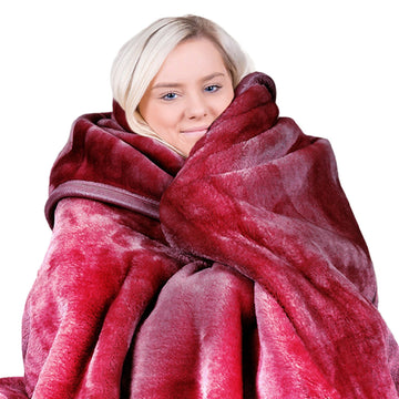 Laura Hill Faux Mink Blanket 600GSM Burgundy Queen Size