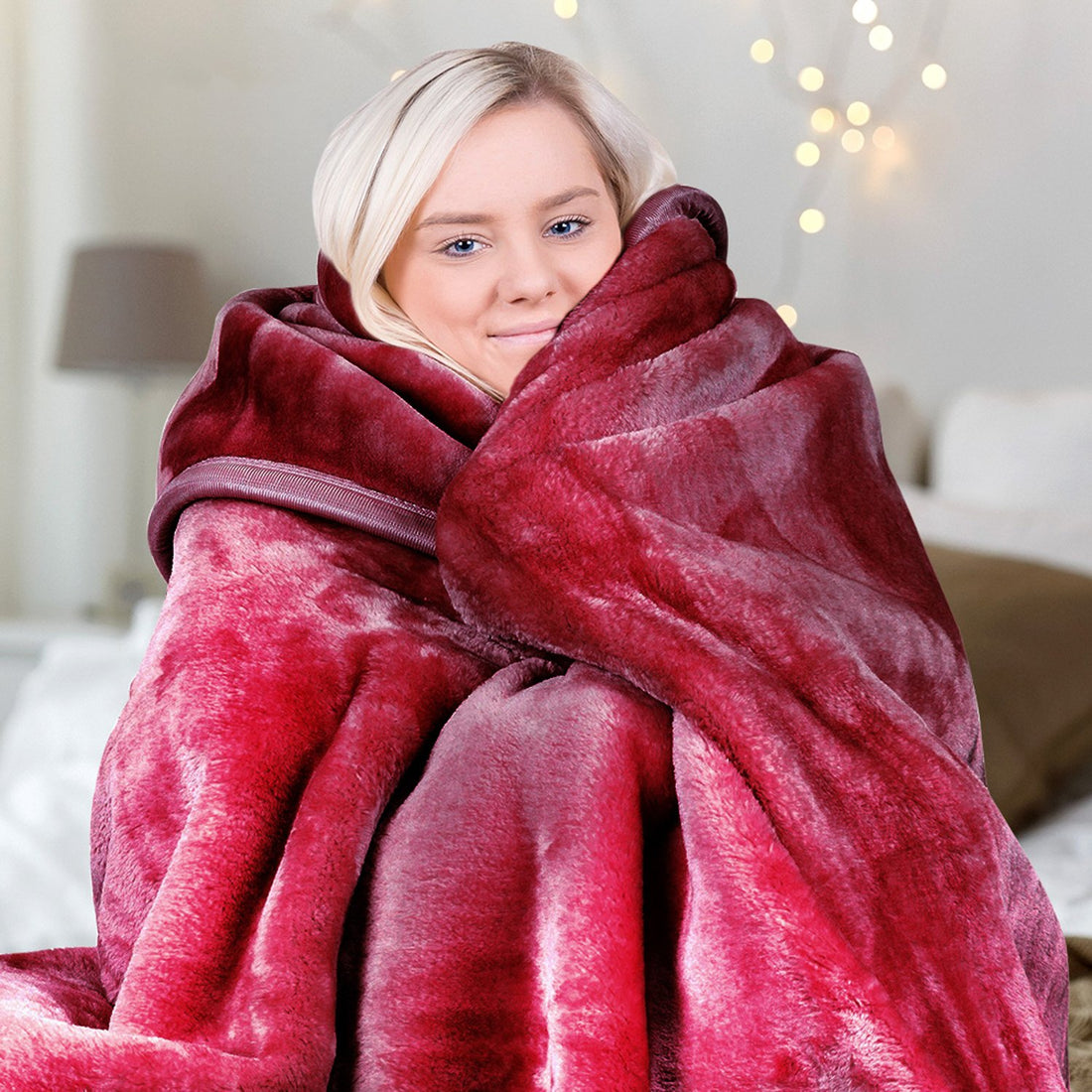Laura Hill Faux Mink Blanket 600GSM Burgundy Queen Size