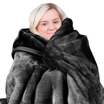 Laura Hill Faux Mink Throw Rug 800gsm Heavy Black