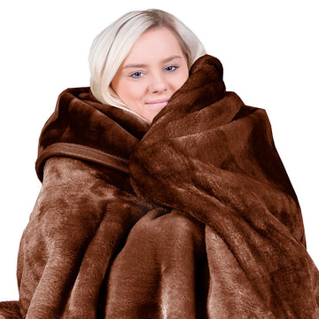 Laura Hill Faux Mink Blanket 800GSM Chocolate