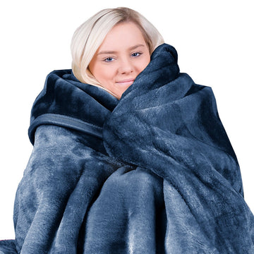Laura Hill Faux Mink Throw Rug Blanket 800GSM Navy Blue
