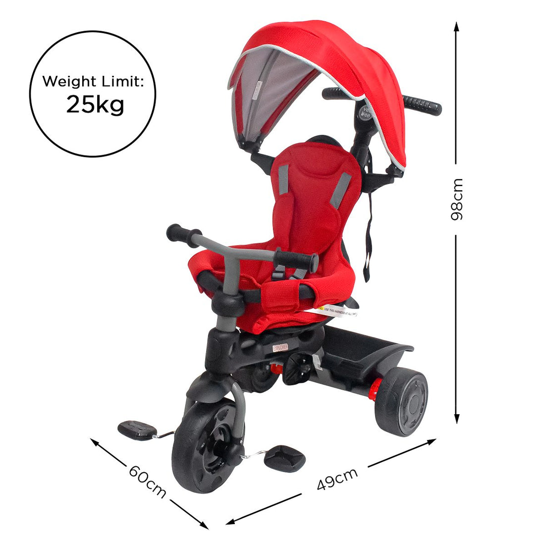 Veebee Explorer 3-Stage Kids Trike with Sun Canopy Red