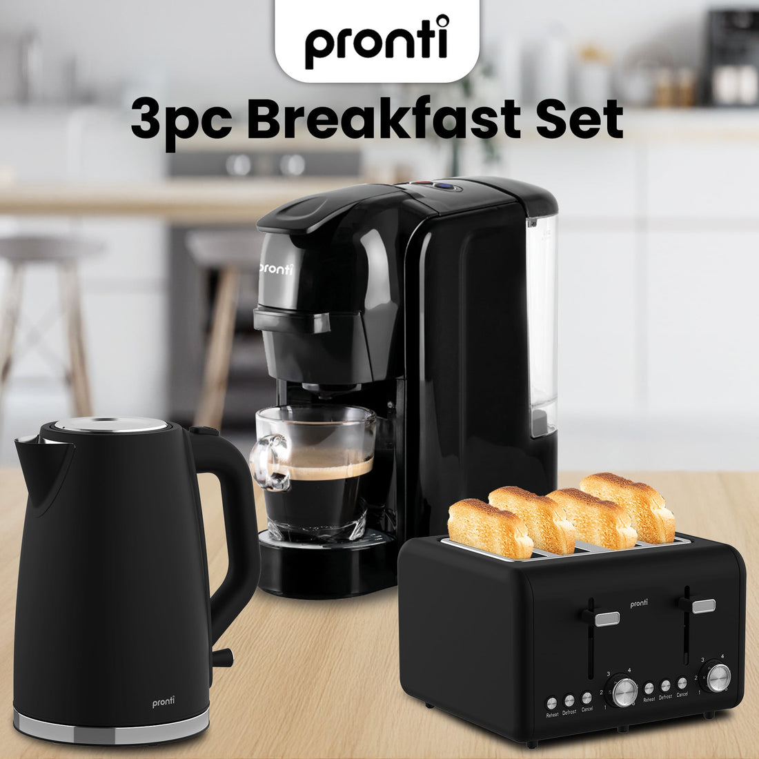 Pronti Breakfast Appliance Set with Coffee Machine 3-in-1 Silver Noir