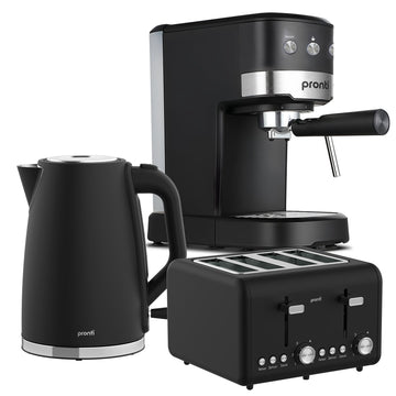 Pronti Breakfast Appliance Set 20 Bar Espresso Coffee Machine Silver Noir