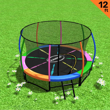 Kahuna 12FT Round Trampoline with Safety Net and Rainbow Pad