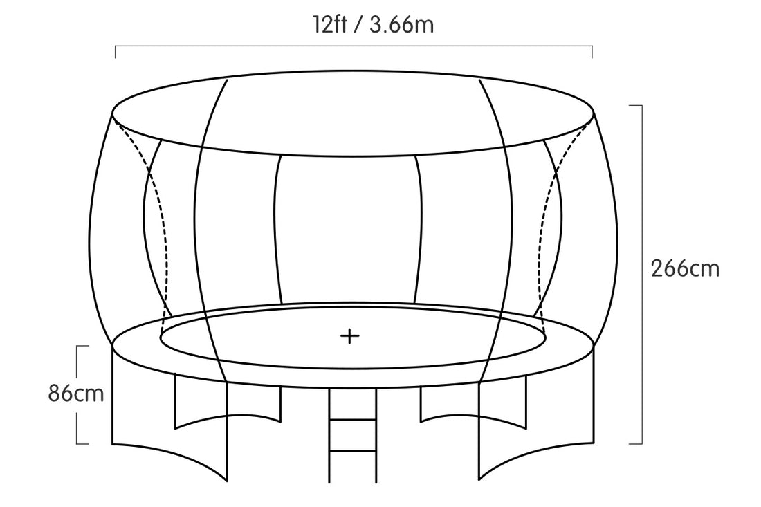 Kahuna 12FT Round Trampoline with Safety Net and Rainbow Pad