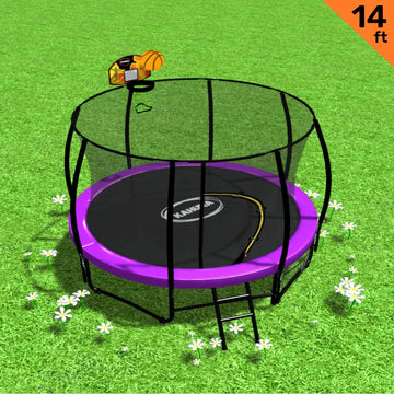 Kahuna 14ft Outdoor Trampoline Safety Enclosure Basketball Hoop Set Purple