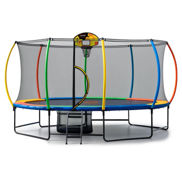 Kahuna 10x15ft Oval LED Trampoline with Basketball Set Rainbow Orange