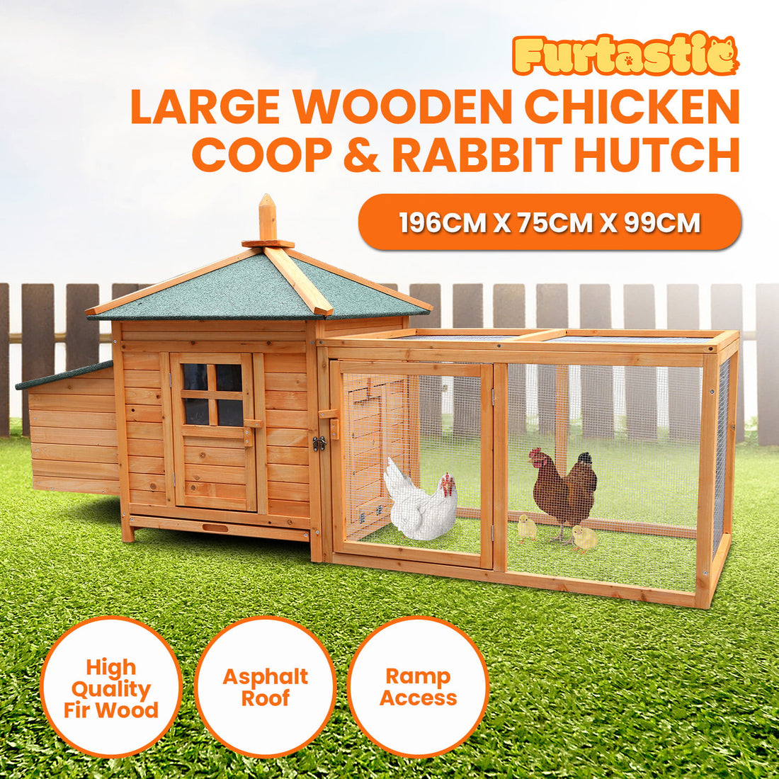 Furtastic Large Chicken Coop Hutch with Nesting Box Fir Wood