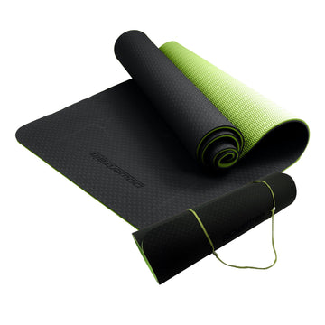 Powertrain Non-Slip Yoga Mat 8mm Black Green with Strap