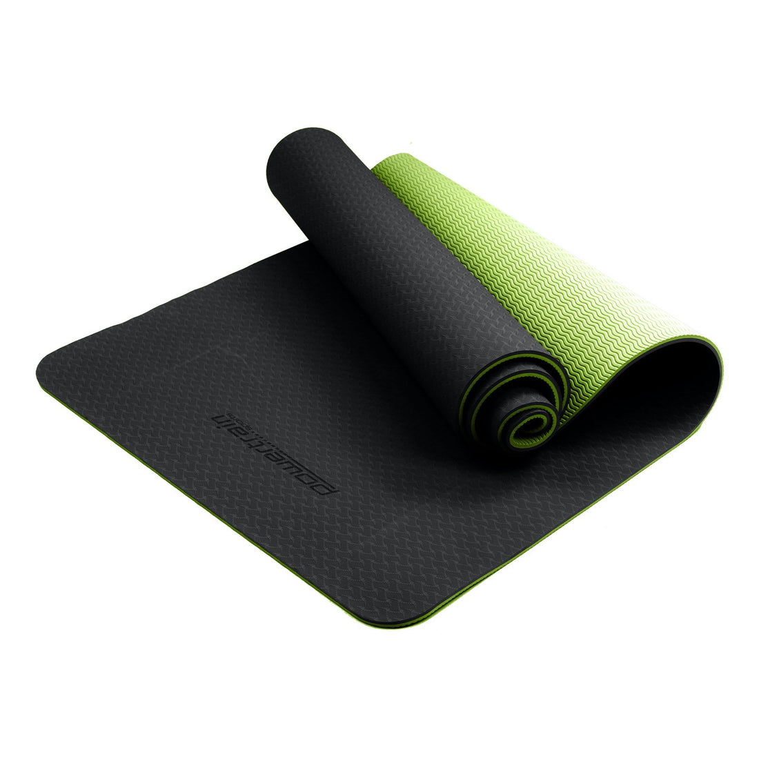 Powertrain Non-Slip Yoga Mat 8mm Black Green with Strap