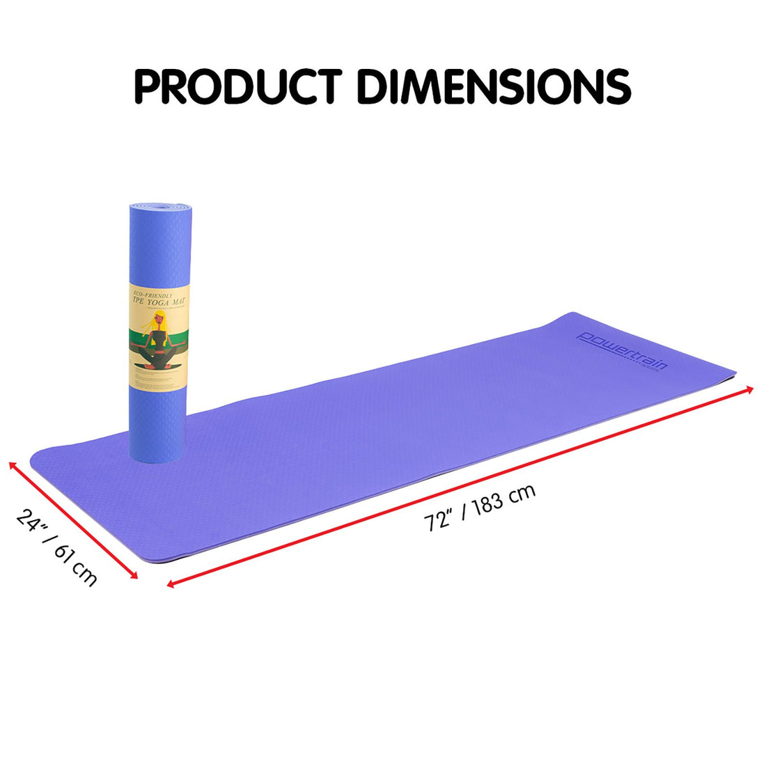 Powertrain Non-Slip Yoga Mat with Carry Strap 8mm Purple TPE