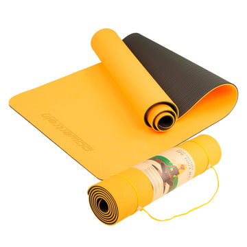Powertrain Non-Slip Yoga Mat with Carry Strap 8mm Orange TPE