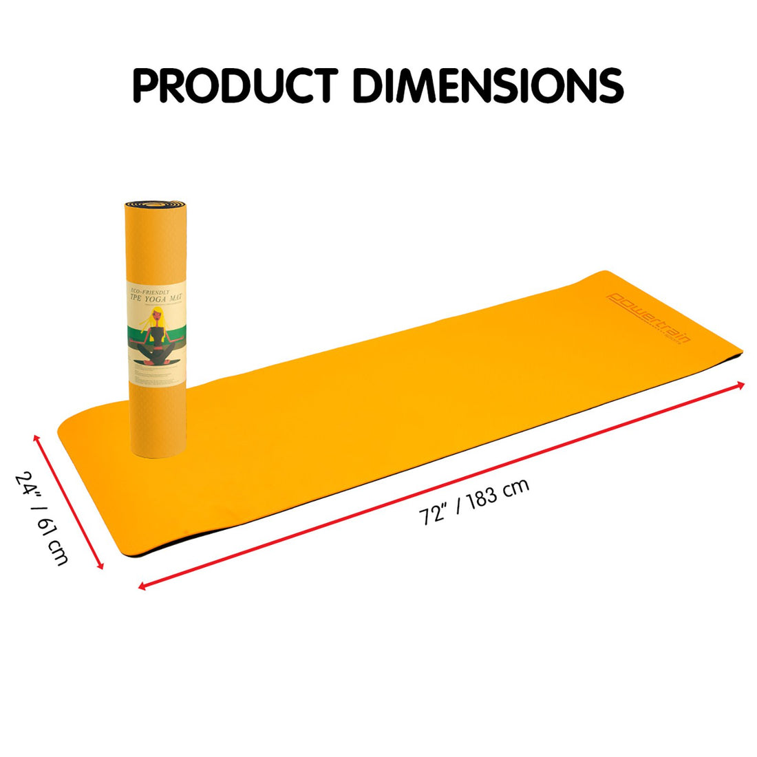 Powertrain Non-Slip Yoga Mat with Carry Strap 8mm Orange TPE