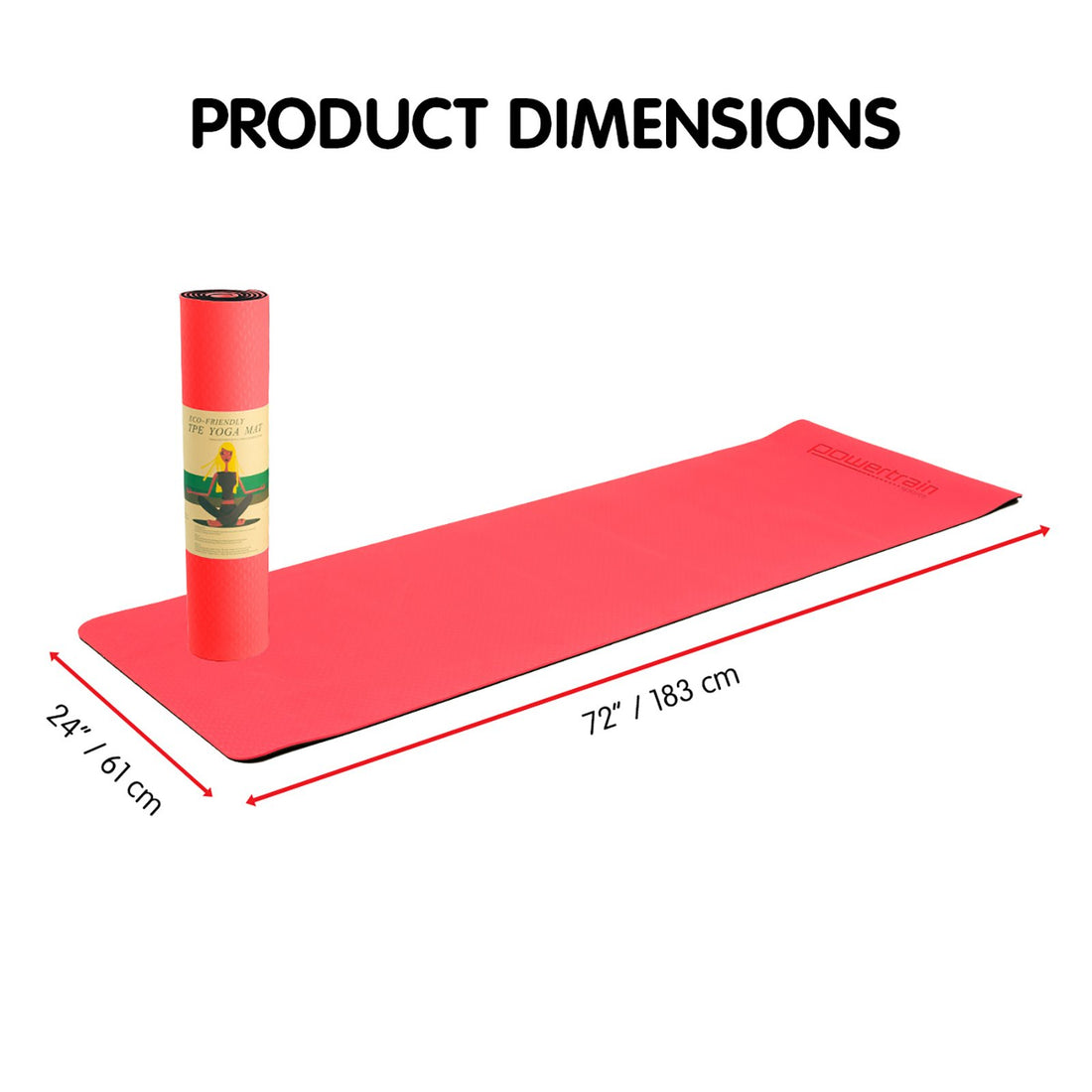 Powertrain Non-Slip Yoga Mat with Carry Strap 8mm Red TPE