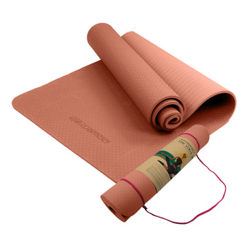 Powertrain Eco-Friendly Non-Slip Yoga Mat 6mm Peach with Carry Strap