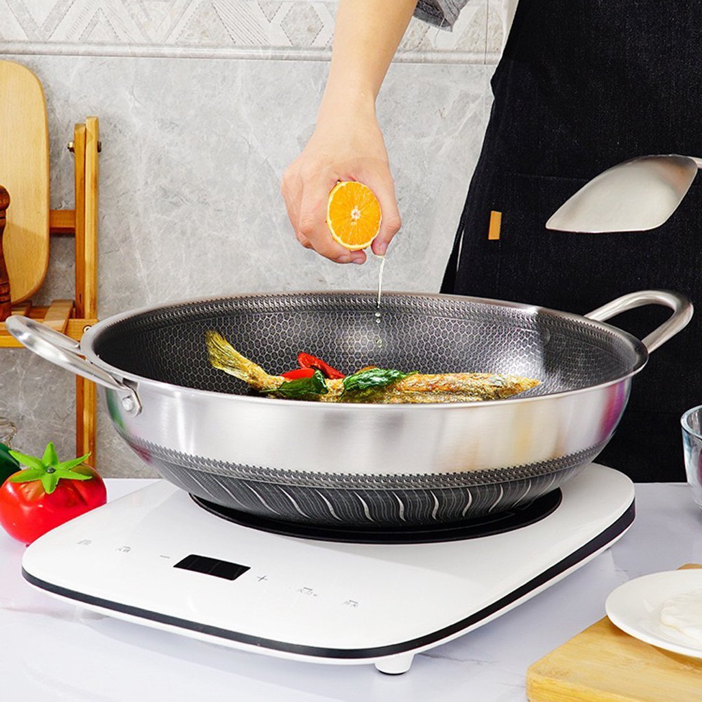 316 Stainless Steel Honeycomb Non-stick Wok 38cm Double Handles